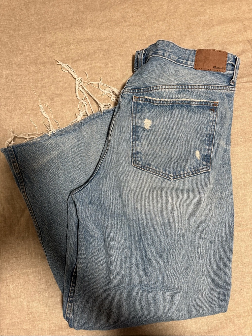 Madewell Light Blue Straight-Leg Jeans with Frayed Hem